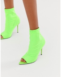 Green-Yellow Cutout Elastic Ankle Boots