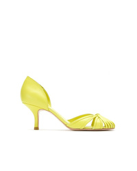 Green-Yellow Cutout Leather Pumps