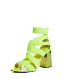 Green-Yellow Elastic Heeled Sandals