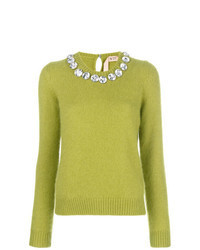 Green-Yellow Embellished Crew-neck Sweater