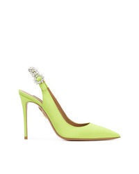 Green-Yellow Embellished Leather Pumps