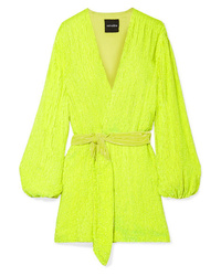 Green-Yellow Embellished Sequin Wrap Dress