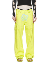 Green-Yellow Embroidered Cargo Pants