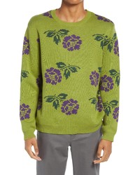 Green-Yellow Floral Crew-neck Sweater