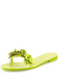 Green-Yellow Floral Leather Sandals