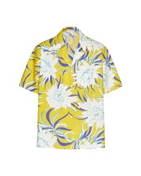 Valentino Street Flowers Couture Peonies Short Sleeve Poplin Button Up Camp Shirt In Pkq