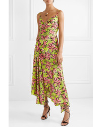 Michael Kors Collection Asymmetric Floral Print Silk De Chine Midi Dress