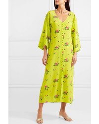 BERNADETTE Neon Floral Print Silk De Chine Midi Dress