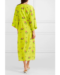 BERNADETTE Neon Floral Print Silk De Chine Midi Dress