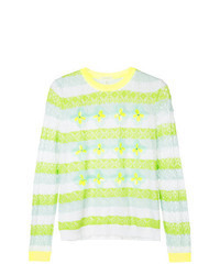 Green-Yellow Horizontal Striped Crew-neck Sweater