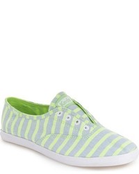 Green-Yellow Horizontal Striped Slip-on Sneakers