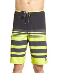 Green-Yellow Horizontal Striped Swim Shorts