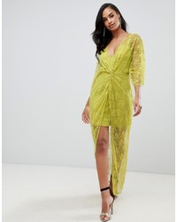 Green-Yellow Lace Sheath Dress
