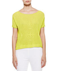 Piazza Sempione Short Sleeve Jacquard Blouse Chartreuse