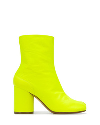 Green-Yellow Leather Ankle Boots