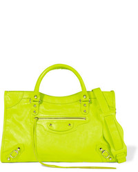 Balenciaga City Classic Neon Leather Shoulder Bag Yellow