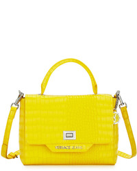 Versace Jeans Crocodile Embossed Box Satchel Bag Yellow