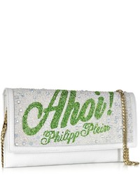 Philipp Plein Captain Leather And Crystals Clutch Wchain Strap