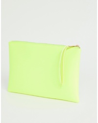 South Beach Neon Yellow Clutch With Wristlet In Scuba
