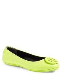 Green-Yellow Leather Flats