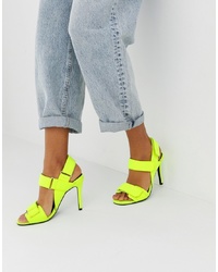 ASOS DESIGN Hazelnut Sporty Heeled Sandals In Neon Yellow