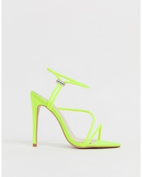 SIMMI Shoes Simmi London Cassie Neon Yellow Toggle Detail Heeled Sandals