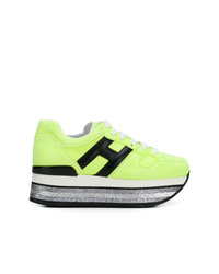 Green-Yellow Leather Low Top Sneakers