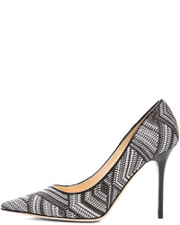 Jimmy Choo Abel Pointed Woven Fabric Pumps In Black White