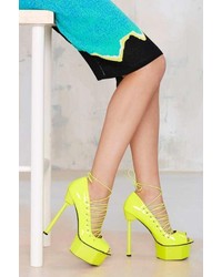 Nasty Gal Factory Jennifer Chou Topanga Leather Platform Neon Yellow