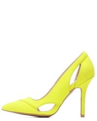 Qupid Neon Cut Out Pointed Toe Pumps
