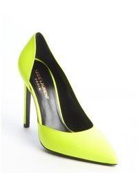 Saint Laurent Neon Yellow Leather Pointed Toe Dorsay Pumps