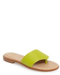 Green-Yellow Leather Thong Sandals