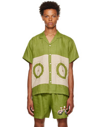 HARAGO Green Beige Embroidered Shirt