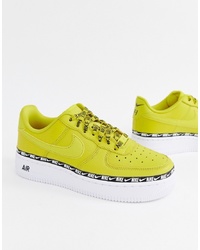 Nike Yellow Air Force 1 Swoosh Tape Trainers White