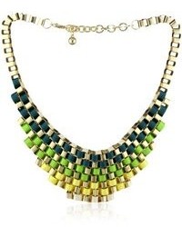 Rain Green Yellow And White Ribbon And Gold Box Chain Necklace 183 Extender