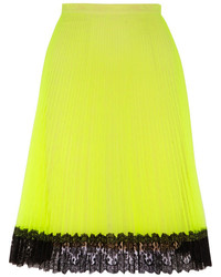 Green-Yellow Pleated Midi Skirt