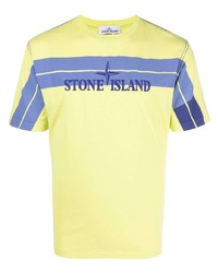 Stone Island Logo Embroidered Striped T Shirt