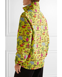 Prada Hooded Printed Silk Faille Jacket Yellow
