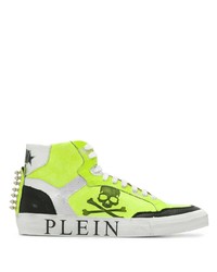 Green-Yellow Print Leather High Top Sneakers