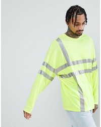 ASOS DESIGN Oversized Long Sleeve T Shirt In Neon Yellow With Reflective Grid Print