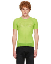 Green-Yellow Print Mesh Crew-neck T-shirt