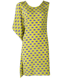 Green-Yellow Print Silk Dress
