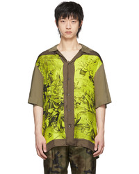 Green-Yellow Print Silk Short Sleeve Shirt