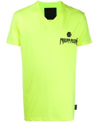 Green-Yellow Print V-neck T-shirt