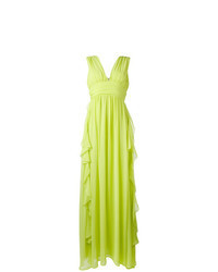 Green-Yellow Ruffle Chiffon Evening Dress
