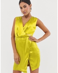 Green-Yellow Satin Bodycon Dress