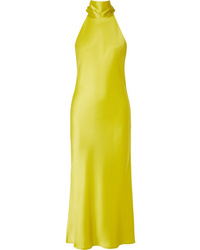 Green-Yellow Satin Midi Dress