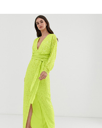 Asos Tall Asos Design Tall Maxi Dress With Batwing Sleeve And Wrap Waist In Scatter Sequin