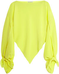 Balenciaga Neon Asymmetric Silk Georgette Top Bright Yellow