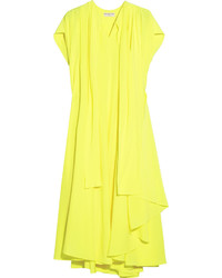 Balenciaga Neon Pleated Silk Crepe De Chine Dress Bright Yellow